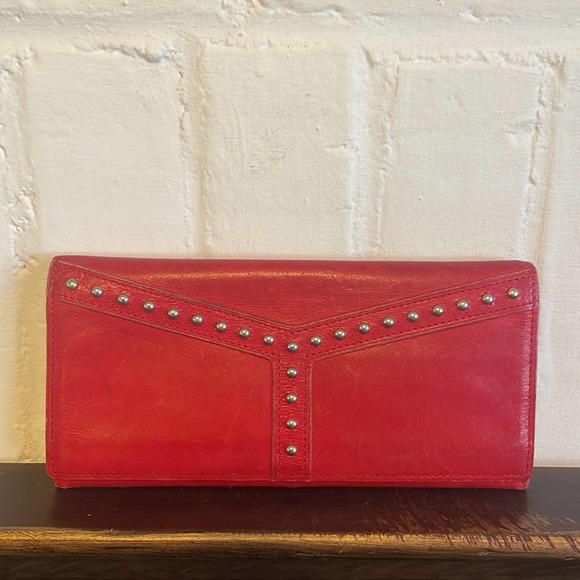 YSL red leather long wallet with silver studs - Picture 2 of 7